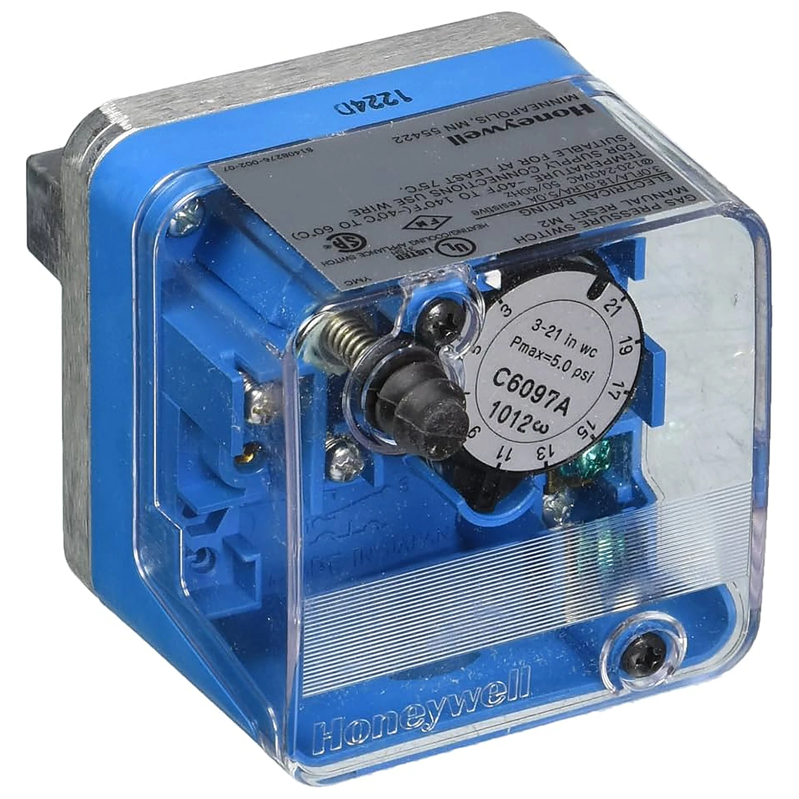 C6097A1061 - Pressostato de Gás e Ar Honeywell C6097A — Queda, 3–21 inwc, Flange