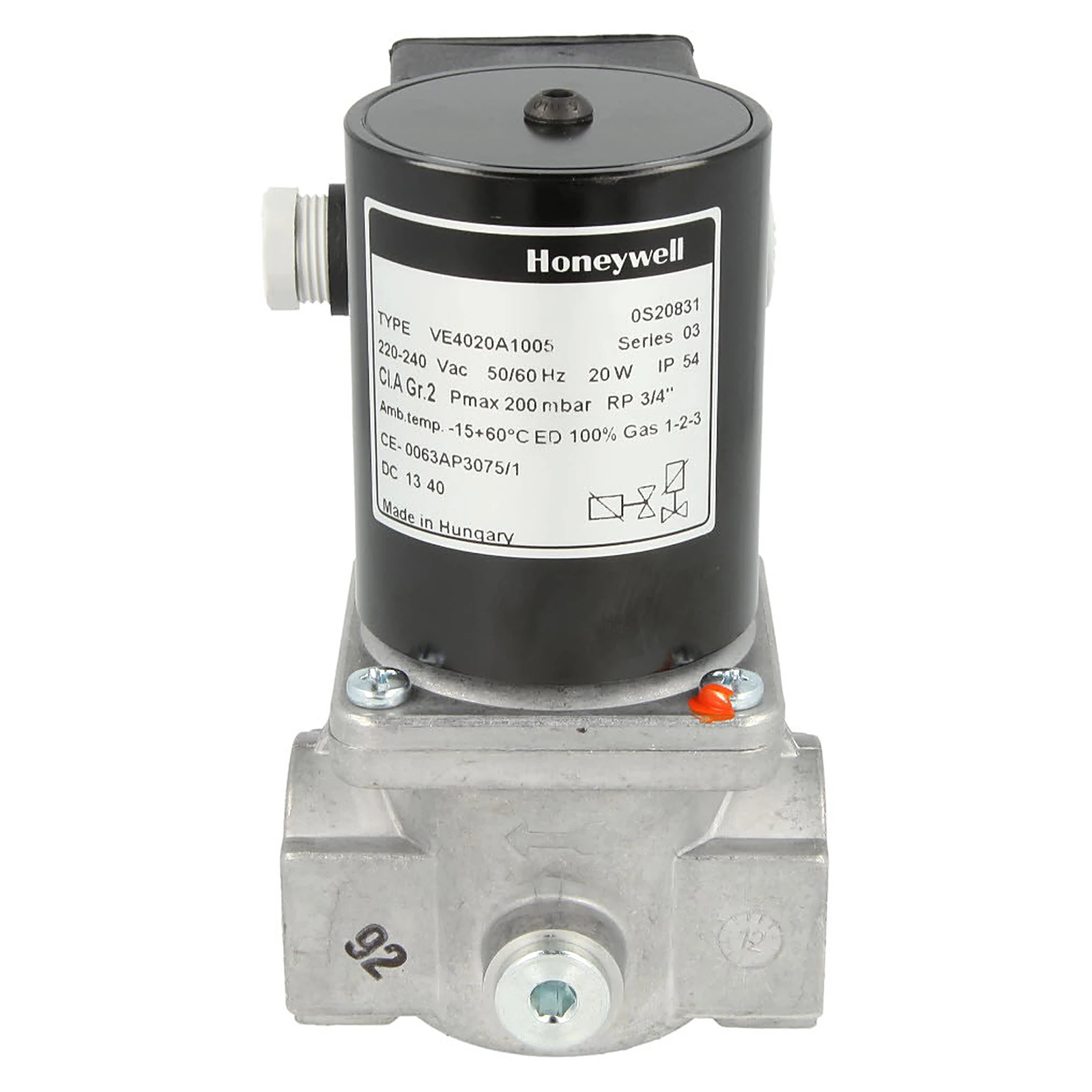 VE4015B1095 — Válvula Solenoide de Gás Honeywell VE4000 para Trem de Gás (DN15, Rp 1/2") VE4015B1095 - Honeywell